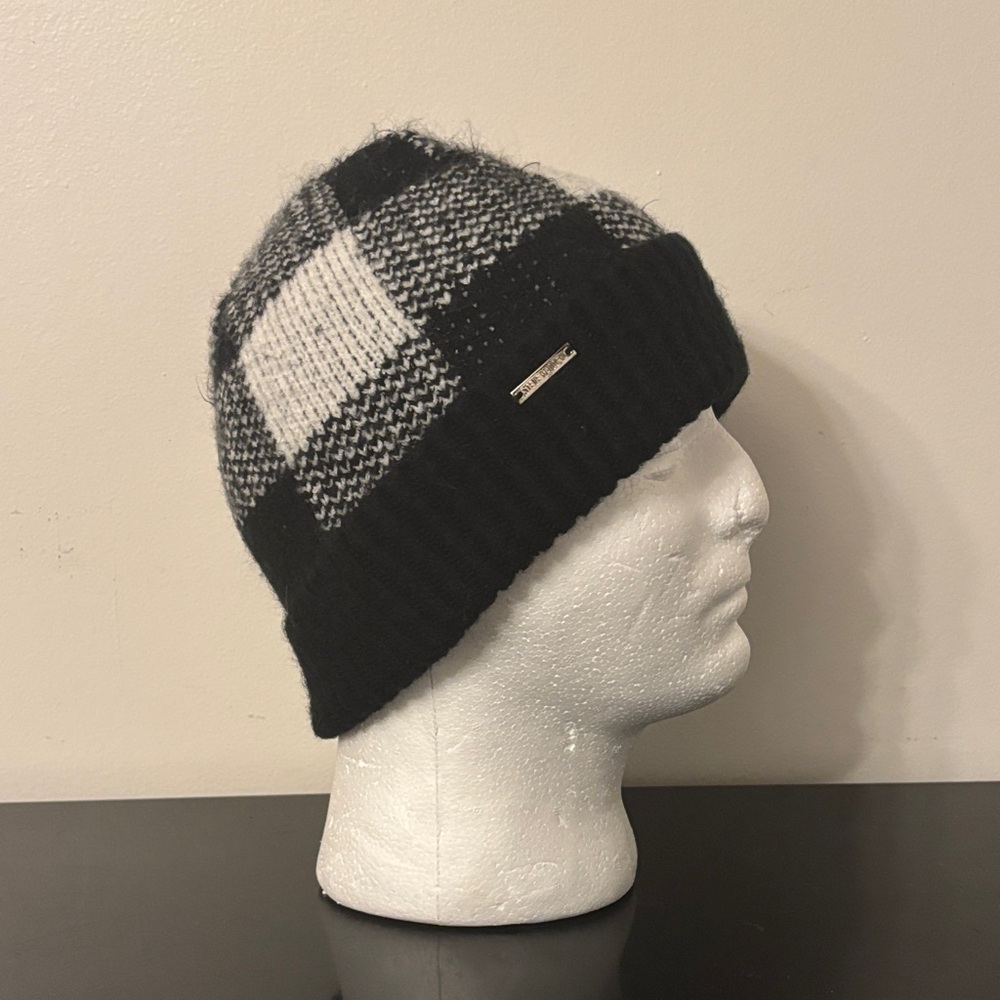 Steve Madden Black and White‎ Plaid Beanie Hat